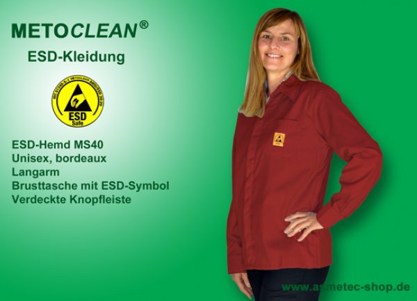 METOCLEAN ESD-Hemd MS40L-DR, bordeaux - www.asmetec-shop.de