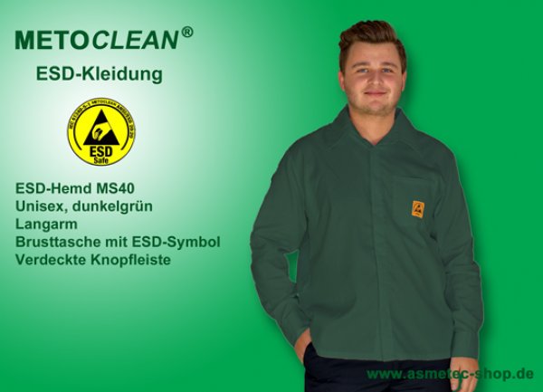 METOCLEAN ESD-Hemd MS40L-DG, dunkelgrün - www.asmetec-shop.de