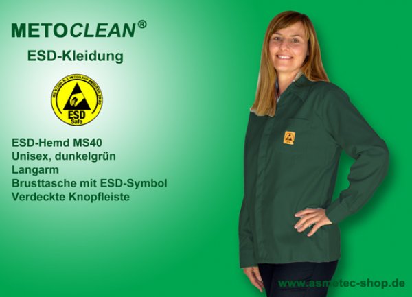 METOCLEAN ESD-Hemd MS40L-DG, dunkelgrün - www.asmetec-shop.de
