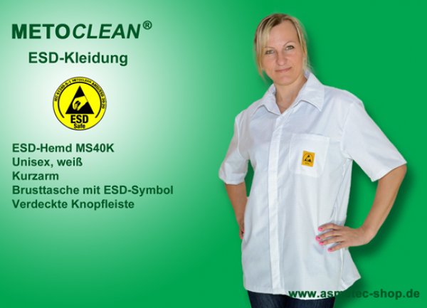 METOCLEAN ESD-Hemd MS40K-WS, weiß, Kurzarm - www.asmetec-shop.de