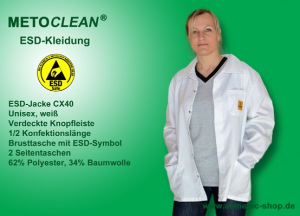 METOCLEAN ESD-JackeCX40-WS, weiß - www.asmetec-shop.de