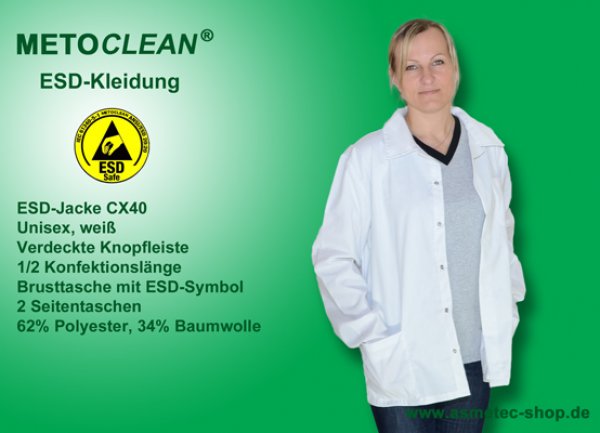 METOCLEAN ESD-JackeCX40-WS, weiß - www.asmetec-shop.de