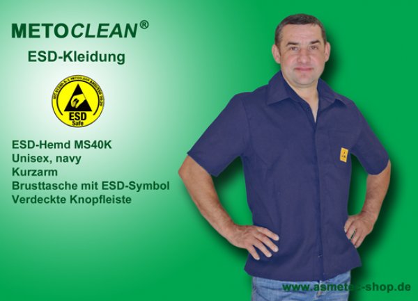 METOCLEAN ESD-Hemd MS40K-RB, royal blau, Kurzarm - www.asmetec-shop.de