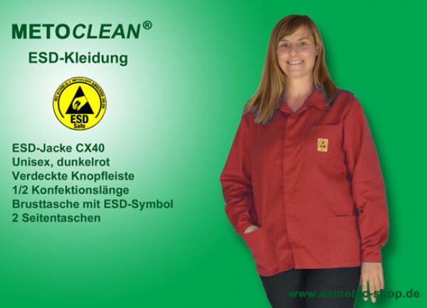 METOCLEAN ESD-Jacke CX40-DR, dunkelrot - www.asmetec-shop.de