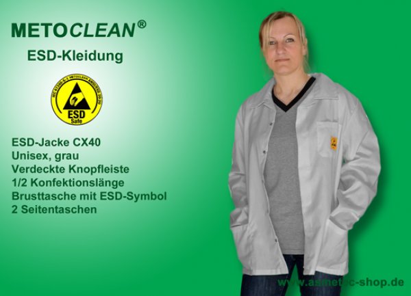 METOCLEAN ESD-Jacke CX40-GR, grau - www.asmetec-shop.de