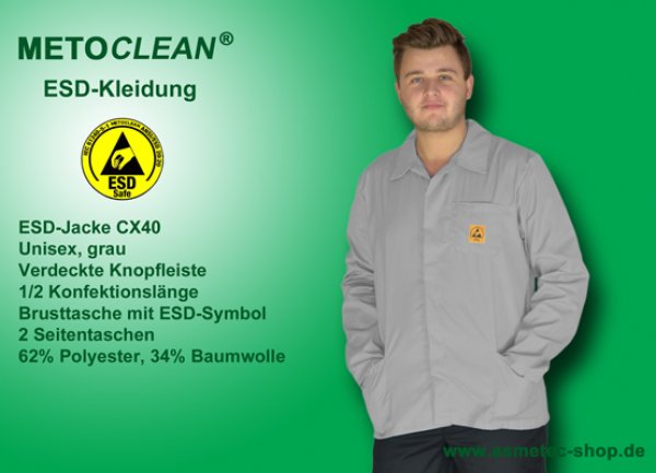 METOCLEAN ESD-Jacke CX40-GR, grau - www.asmetec-shop.de