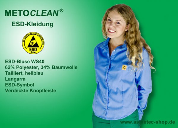 METOCLEAN ESD-Bluse WS40-LB, hellblau - www.asmetec-shop.de