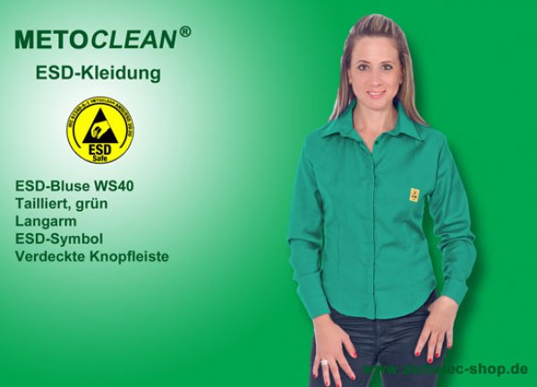 METOCLEAN ESD-Bluse WS40-GN, grün - www.asmetec-shop.de