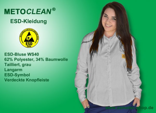 METOCLEAN ESD-Bluse WS40-GR, grau - www.asmetec-shop.de