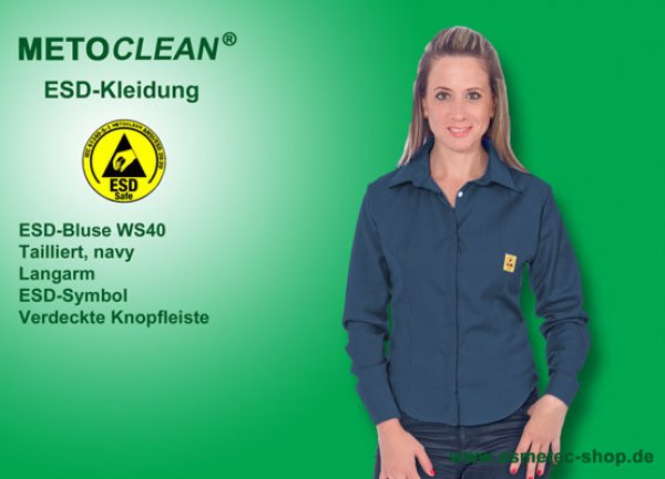 METOCLEAN ESD-Bluse WS40-NB, navy - www.asmetec-shop.de