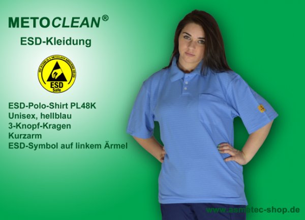 METOCLEAN ESD-Polo-Shirt PL48K-LB, hellblau, Kurzarm, unisex - www.asmetec-shop.de