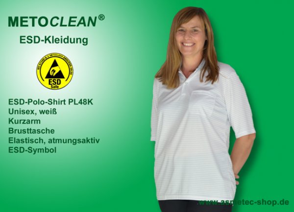 METOCLEAN ESD-Polo-Shirt PL48K-WS, white, Kurzarm, unisex - www.asmetec-shop.de