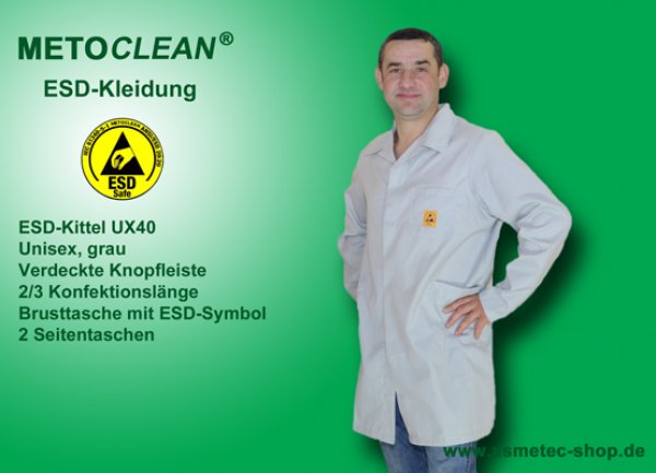 METOCLEAN ESD-Kittel UX40-GR, grau - www.asmetec-shop.de