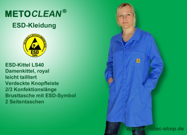 METOCLEAN ESD-Damenkittel LS40-RB, royal - www.asmetec-shop.de