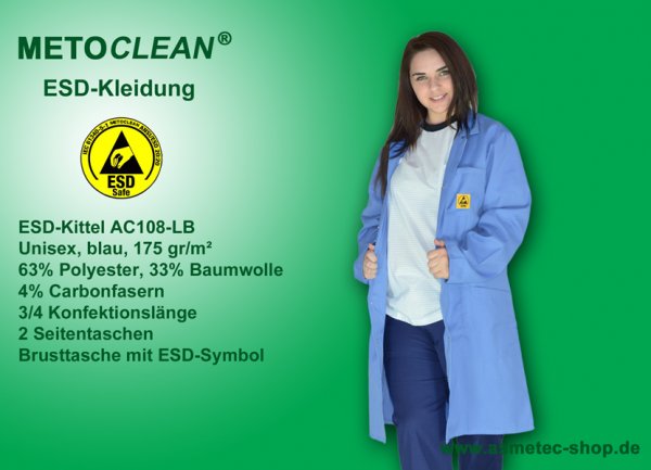 METOCLEAN ESD-Kittel AC108-LB, blau - www.asmetec-shop.de