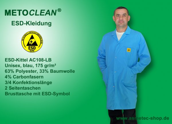 METOCLEAN ESD-Kittel AC108-LB, blau - www.asmetec-shop.de