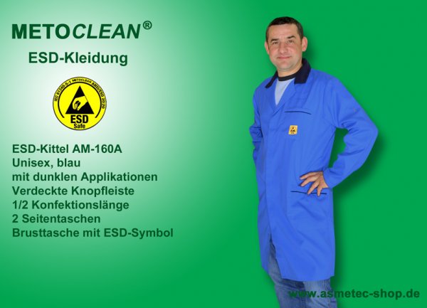 METOCLEAN ESD-Kittel AM160DA-B, blau - www.asmetec-shop.de