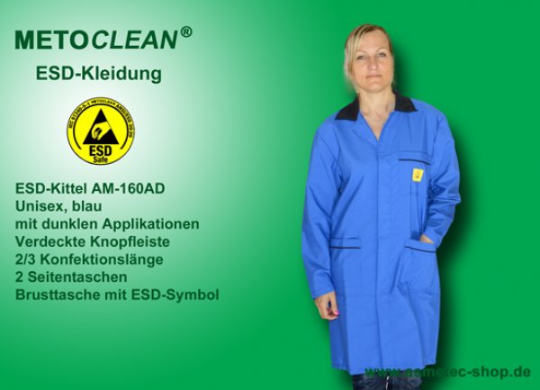 METOCLEAN ESD-Kittel AM160DA-B, blau - www.asmetec-shop.de