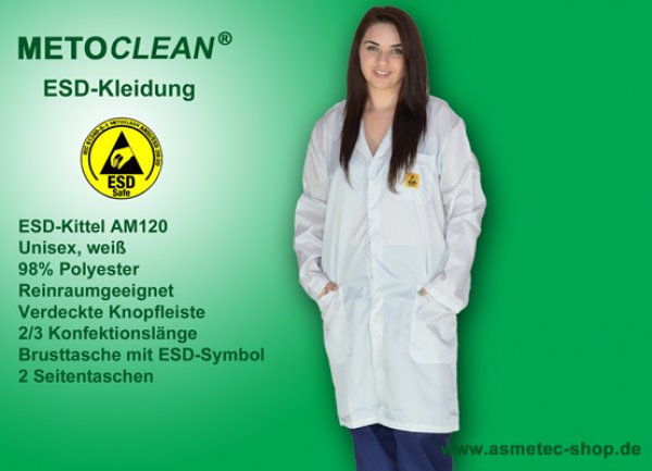 METOCLEAN ESD-Kittel AM120-W, weiß - www.asmetec-shop.de