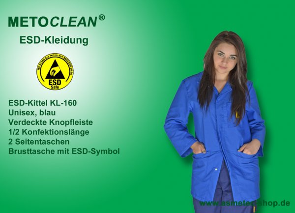 METOCLEAN ESD-Kittel KL160D-B, blau - www.asmetec-shop.de