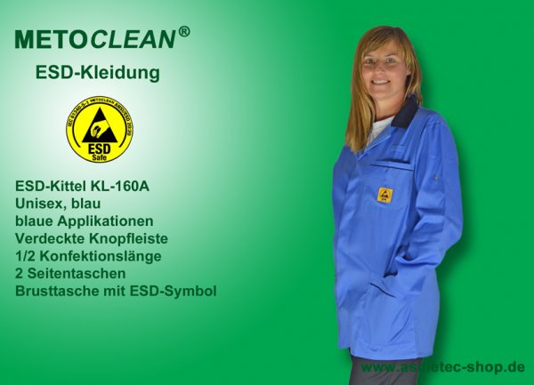 METOCLEAN ESD-Kittel KL160AD-B, blau - www.asmetec-shop.de