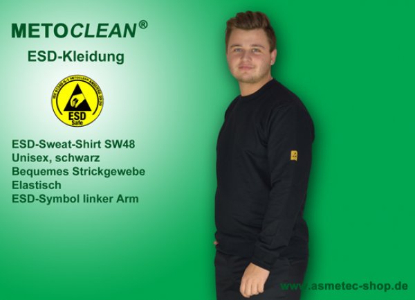 METOCLEAN ESD-Polo-Shirt PL48L-SW, schwarz, Langarm, unisex - www.asmetec-shop.de