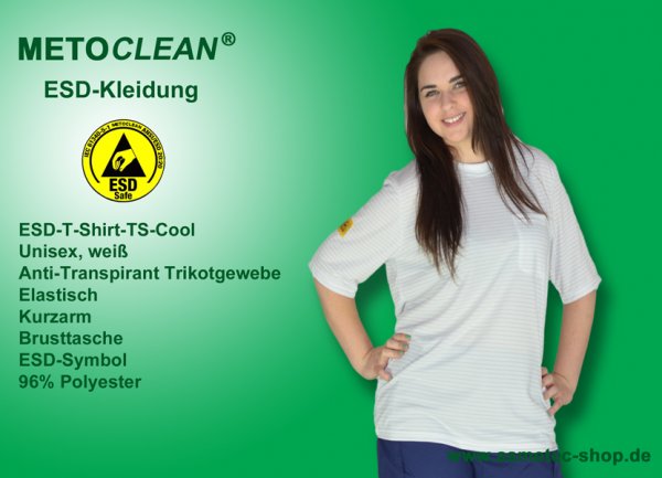 METOCLEAN ESD-T-Shirt TS-Cool, weiß, Kurzarm, unisex - www.asmetec-shop.de