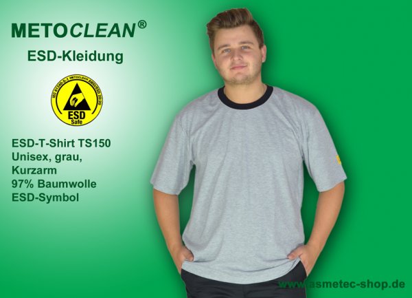 METOCLEAN ESD-T-Shirt TS150, grau, Kurzarm, unisex - www.asmetec-shop.de