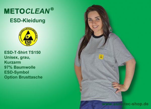 METOCLEAN ESD-T-Shirt TS150, grau, Kurzarm, unisex - www.asmetec-shop.de