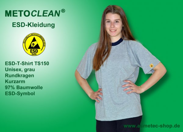 METOCLEAN ESD-T-Shirt TS150, grau, Kurzarm, unisex - www.asmetec-shop.de
