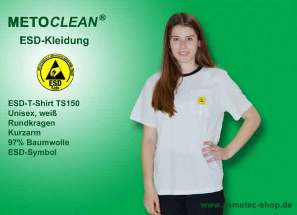 METOCLEAN ESD-T-Shirt TS150, weiß, Kurzarm, unisex - www.asmetec-shop.de