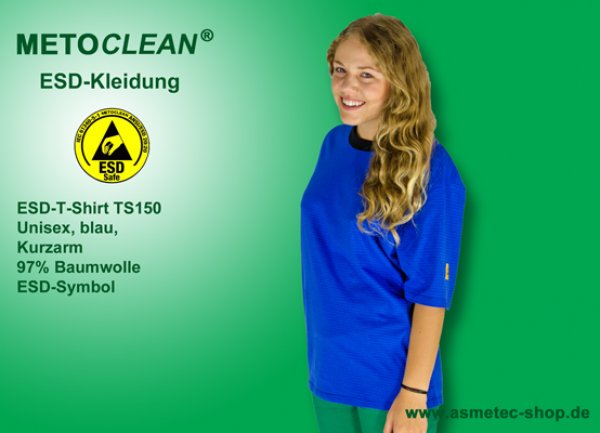METOCLEAN ESD-T-Shirt TS150K, blau, Kurzarm, unisex - www.asmetec-shop.de