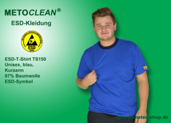 METOCLEAN ESD-T-Shirt TS150K, blue, short sleeves, unisex - www.asmetec-shop.de