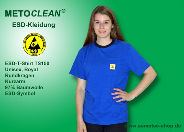 METOCLEAN ESD-T-Shirt TS150K, blue, short sleeves, unisex - www.asmetec-shop.de