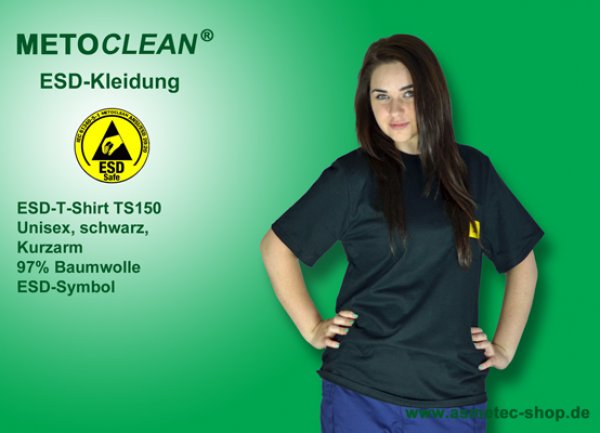 METOCLEAN ESD-T-Shirt TS150, schwarz, Kurzarm, unisex - www.asmetec-shop.de