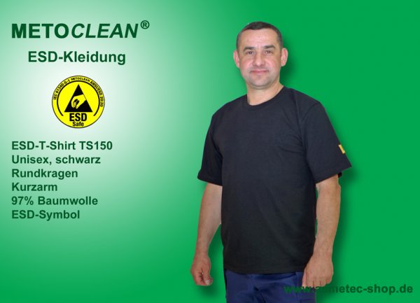 METOCLEAN ESD-T-Shirt TS150, schwarz, Kurzarm, unisex - www.asmetec-shop.de