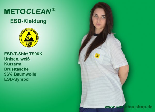 METOCLEAN ESD-T-Shirt TS96K, weiß, Kurzarm, unisex - www.asmetec-shop.de