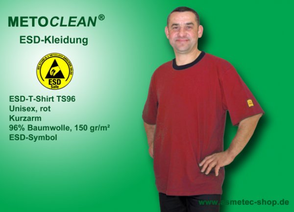 METOCLEAN ESD-T-Shirt TS96K, rot, Kurzarm, unisex - www.asmetec-shop.de