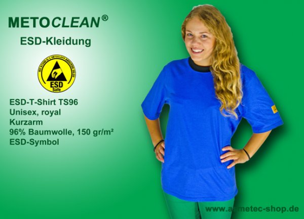 METOCLEAN ESD-T-Shirt TS96K, royal blau, Kurzarm, unisex - www.asmetec-shop.de