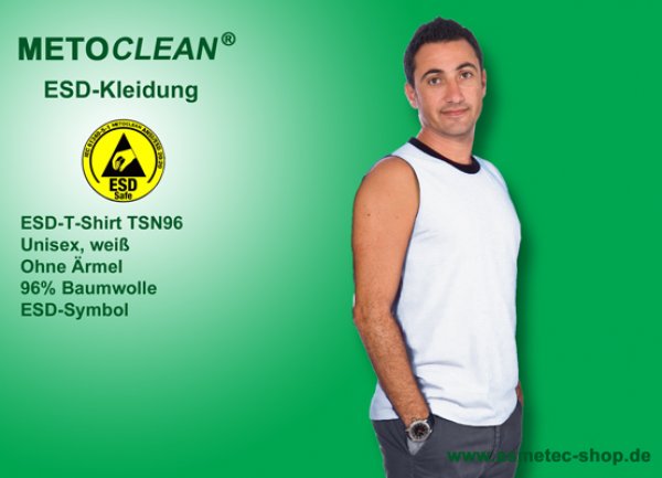 METOCLEAN ESD-T-Shirt TSN96, weiß, ärmellos, unisex - www.asmetec-shop.de