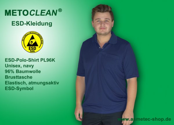 METOCLEAN ESD-Polo-Shirt PL96K, navy, Kurzarm, unisex - www.asmetec-shop.de
