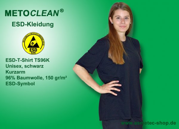 METOCLEAN ESD-T-Shirt TS96K, schwarz, Kurzarm, unisex - www.asmetec-shop.de