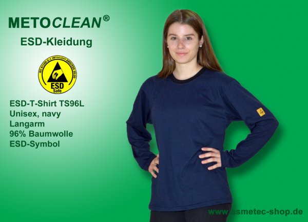 METOCLEAN ESD-T-Shirt TS96L, navy, Langarm, unisex - www.asmetec-shop.de