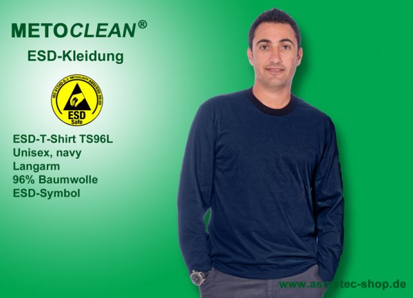 METOCLEAN ESD-T-Shirt TS96L, navy, Langarm, unisex - www.asmetec-shop.de