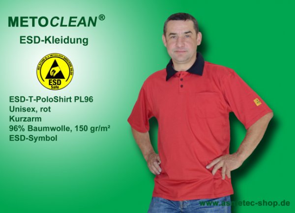 METOCLEAN ESD-Polo-Shirt PL96K, rot, Kurzarm, unisex - www.asmetec-shop.de
