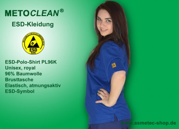 METOCLEAN ESD-Polo-Shirt PL96K, royal, Kurzarm, unisex - www.asmetec-shop.de