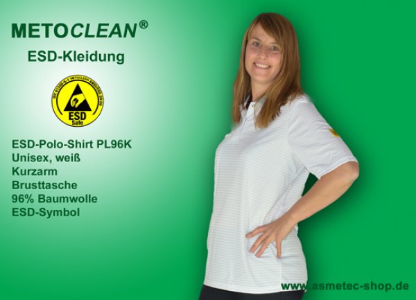 METOCLEAN ESD-Polo-Shirt PL96K, weiß, Kurzarm, unisex - www.asmetec-shop.de