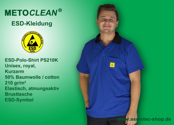 METOCLEAN ESD-Polo-Shirt PS210K-RB, royal blau, Kurzarm, unisex - www.asmetec-shop.de