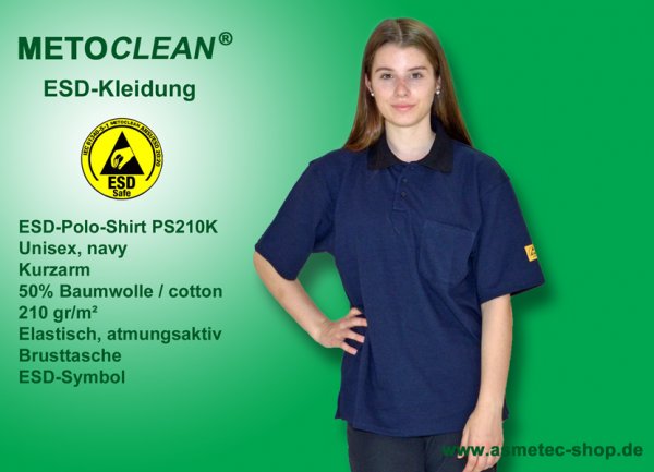 METOCLEAN ESD-Polo-Shirt PS210K-NB, navy, Kurzarm, unisex - www.asmetec-shop.de