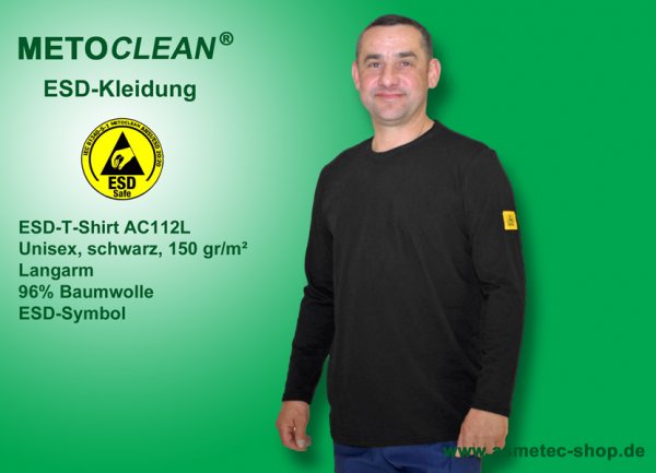 METOCLEAN ESD-T-Shirt TS-AC112K, schwarz, Kurzarm, unisex - www.asmetec-shop.de